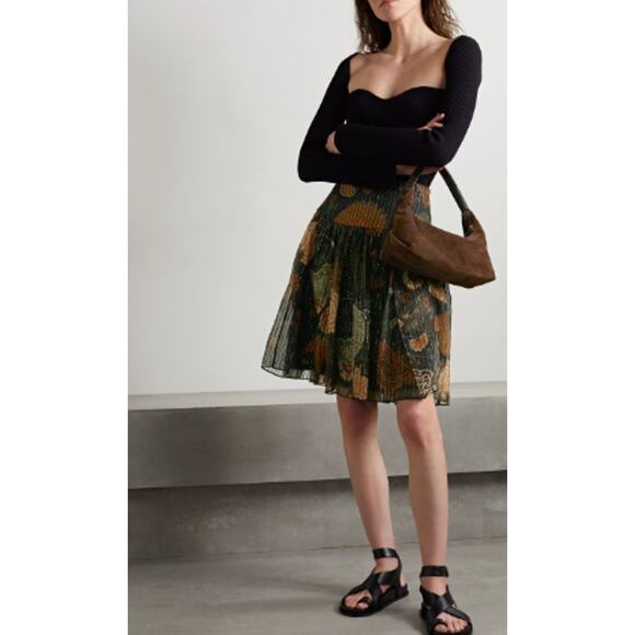 Lafayette 148 New York Metallic Printed Chiffon Mini Skirt Black Size 4 - Picture 1 of 11